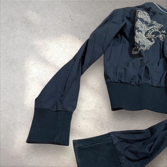 Y2K BIZZ Black Zip Up Bomber Jacket with Gold Back Print Detailing - Picture 7 of 8